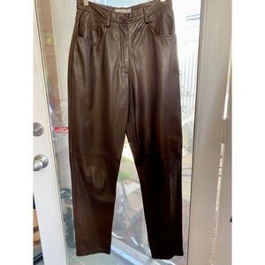 VTG Jaeger Chocolate Brown 100% Leather High Waist Pants Size 12 (VTG 12 = US 6)
